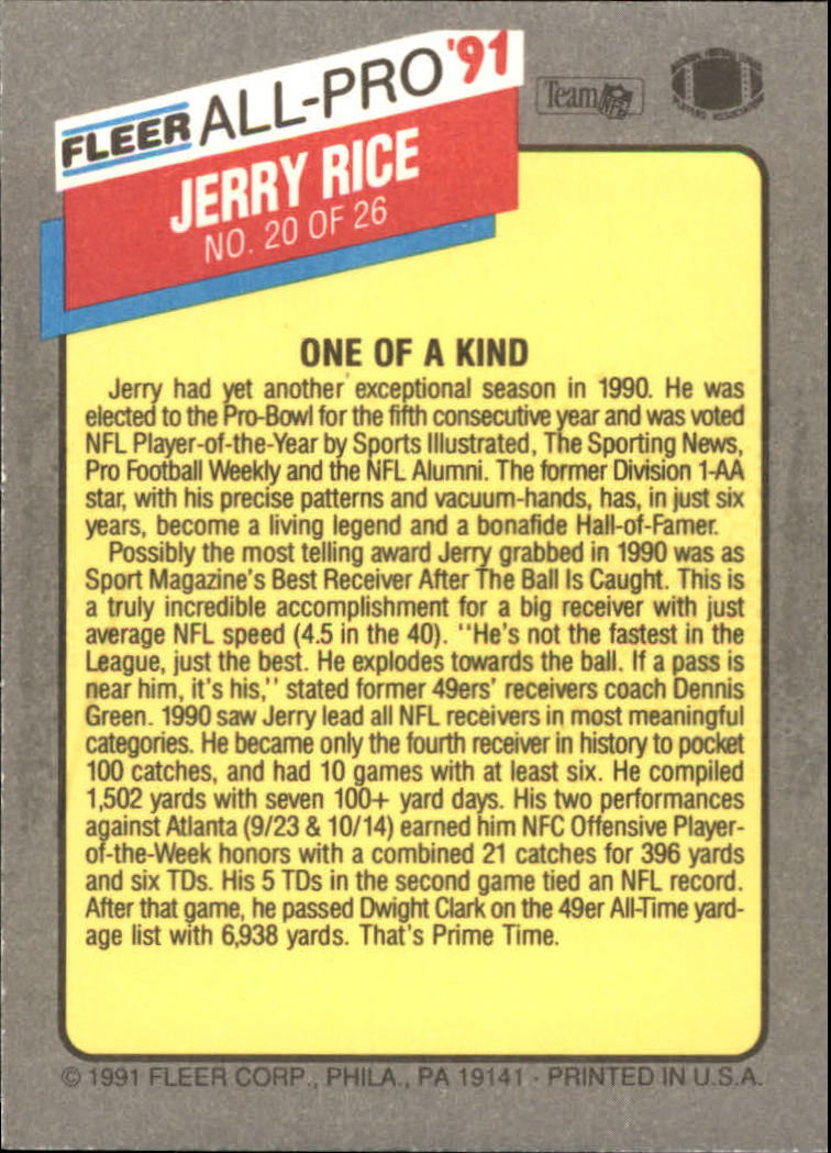1991 Fleer All-Pros #20 Jerry Rice back image