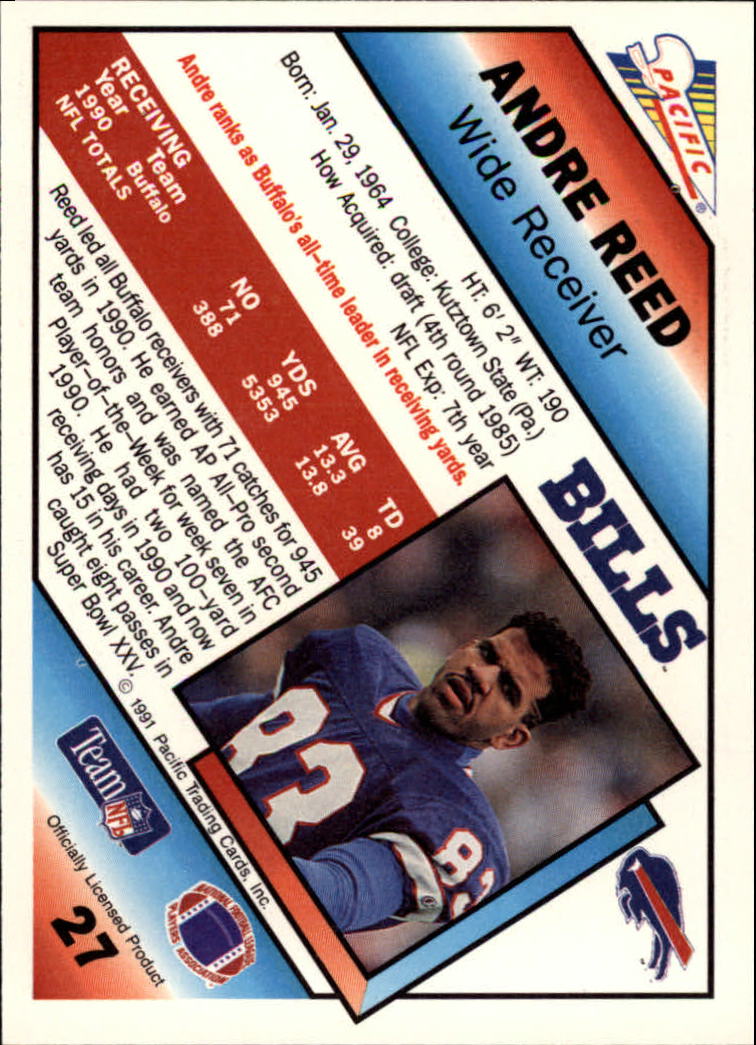 1991 Pacific #27 Andre Reed back image