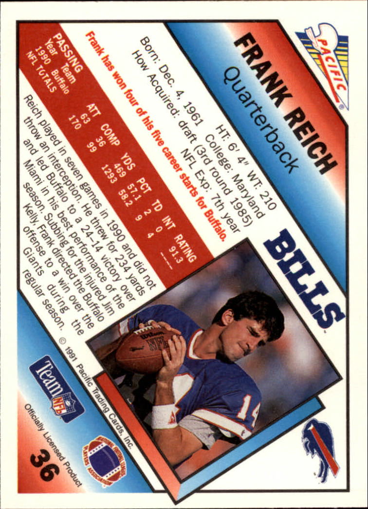 1991 Pacific #36 Frank Reich back image