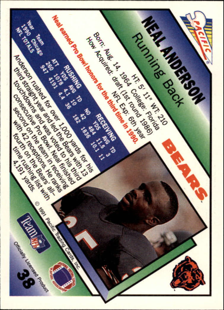 1991 Pacific #38 Neal Anderson back image