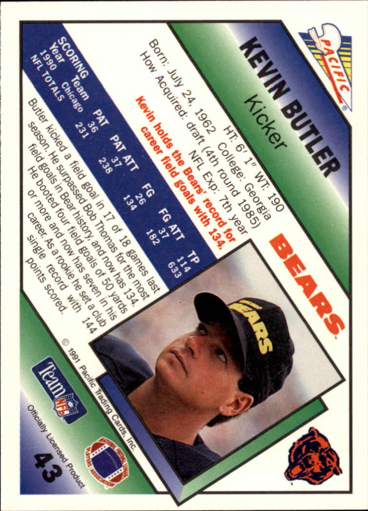 1991 Pacific #43 Kevin Butler back image