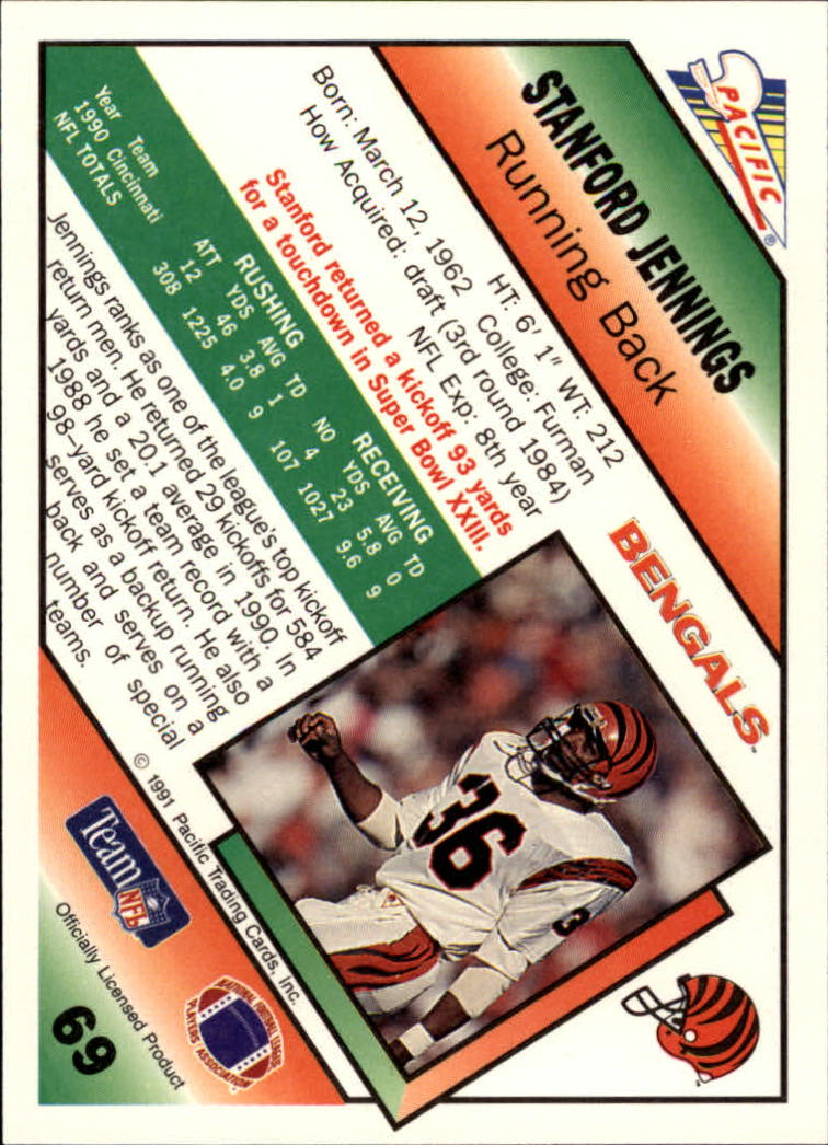 1991 Pacific #69 Stanford Jennings back image