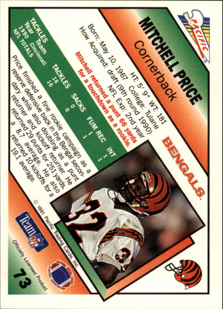 1991 Pacific #73 Mitchell Price RC back image
