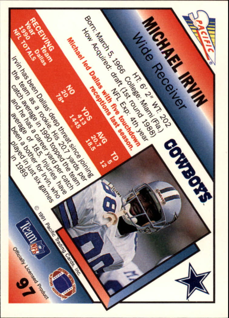 1991 Pacific #97 Michael Irvin back image