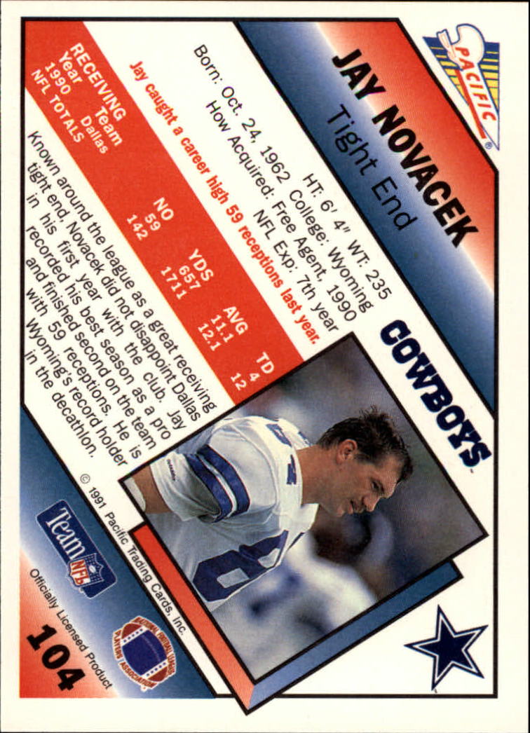 1991 Pacific #104 Jay Novacek back image