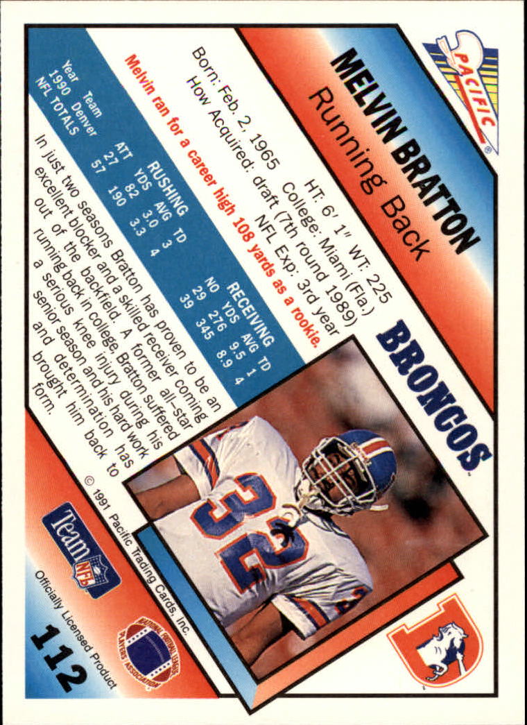 1991 Pacific #112 Melvin Bratton back image
