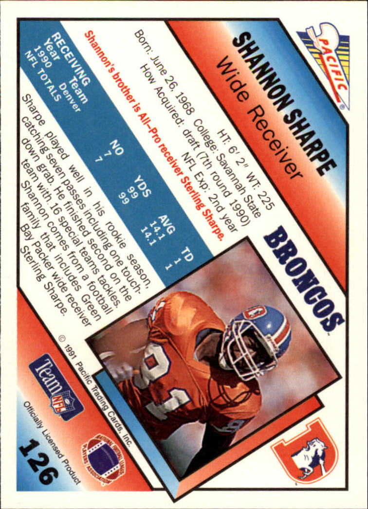 1991 Pacific #126 Shannon Sharpe back image