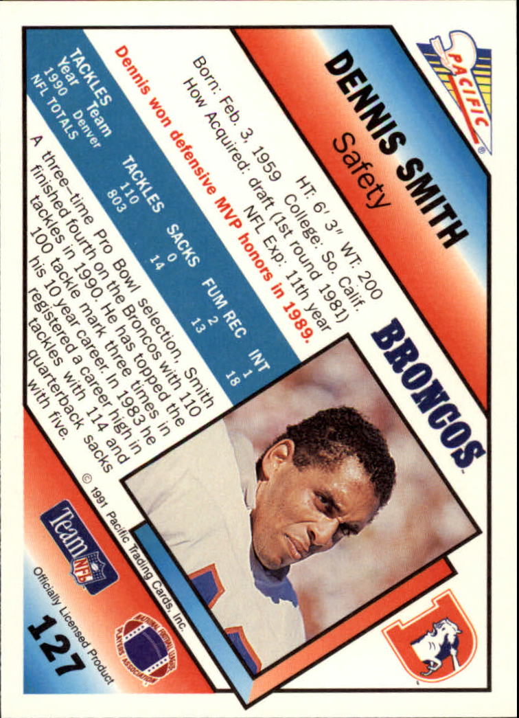 Dennis Smith Signed 1991 Pro Line Card Beckett Denver Broncos 