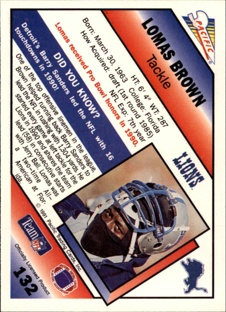 1991 Pacific #132 Lomas Brown back image