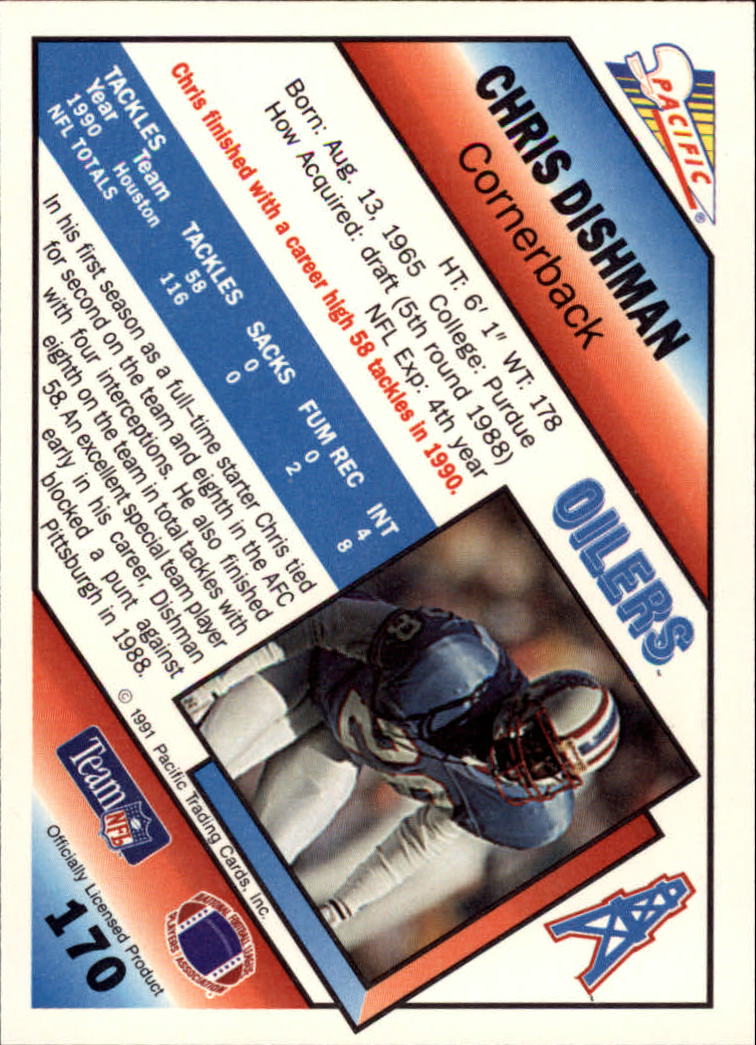 1991 Pacific #170A Cris Dishman RC ERR/(Misspelled Chris on both sides) back image