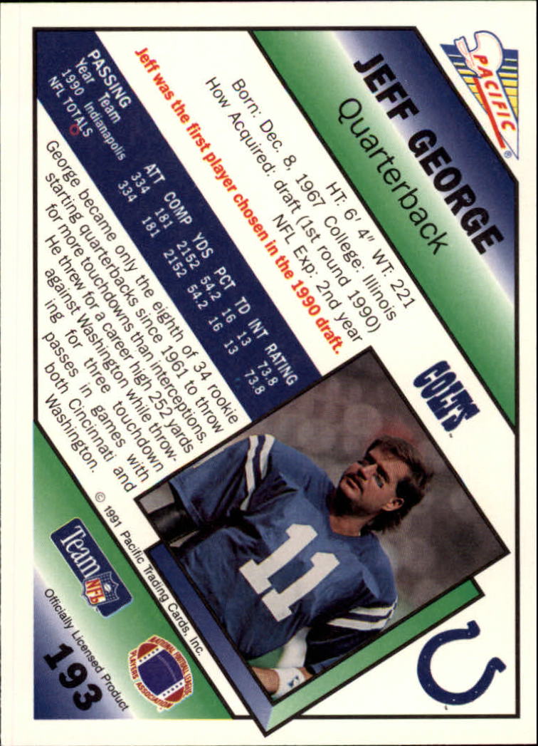1991 Pacific #193 Jeff George back image