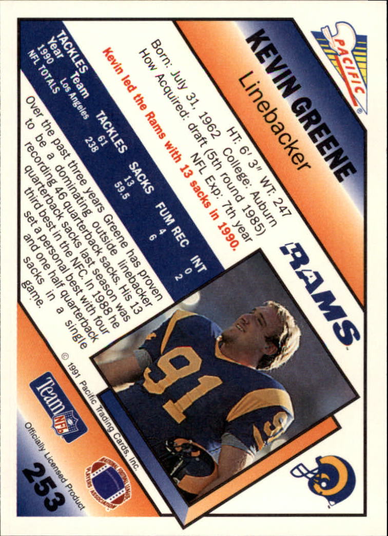 1991 Pacific #253 Kevin Greene back image