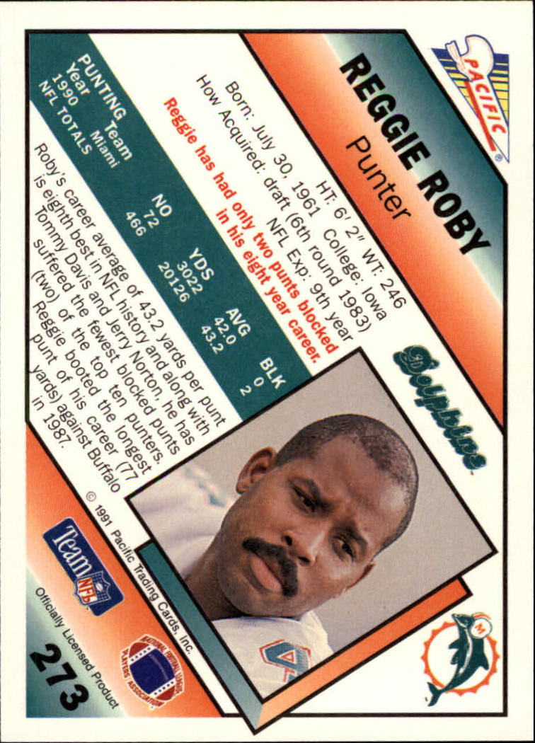 1991 Pacific #273 Reggie Roby back image