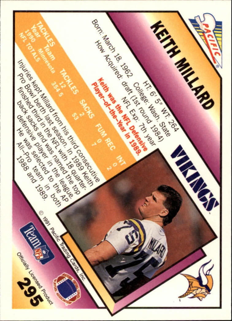 1991 Pacific #295A Keith Millard UER/(No position on card) back image