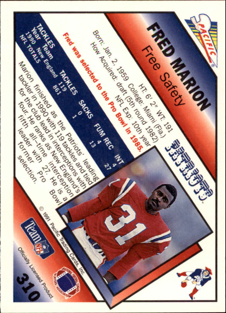 1991 Pacific #310 Fred Marion back image