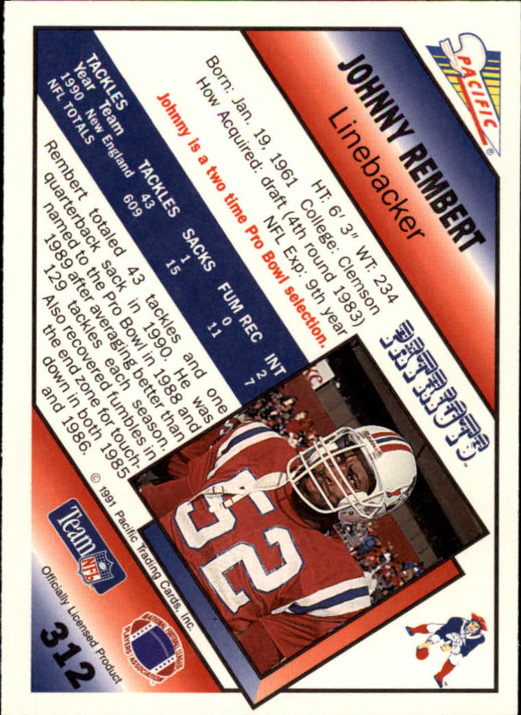 1991 Pacific #312 Johnny Rembert back image