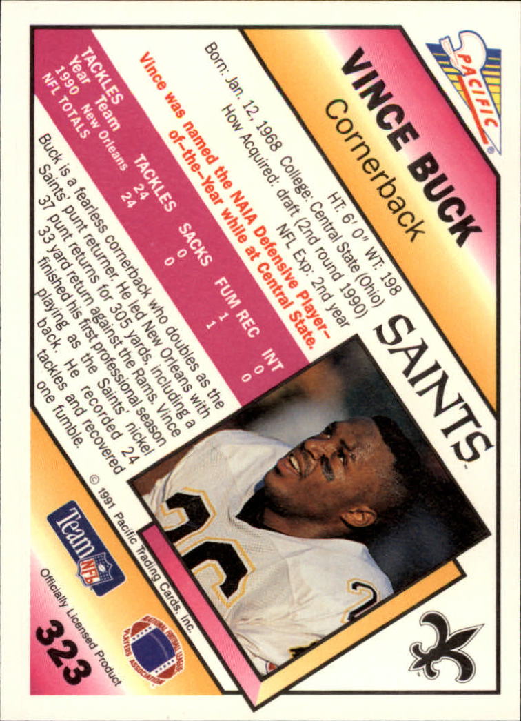 1991 Pacific #323 Vince Buck back image