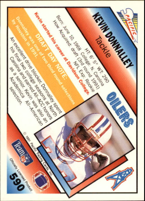1991 Pacific #590 Kevin Donnalley RC back image