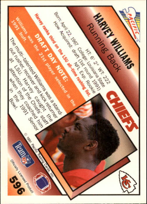 1991 Pacific #596 Harvey Williams RC back image