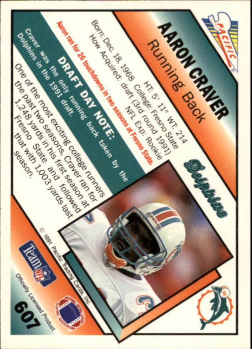 1991 Pacific #607 Aaron Craver RC back image