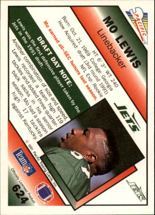 1991 Pacific #624 Mo Lewis RC back image