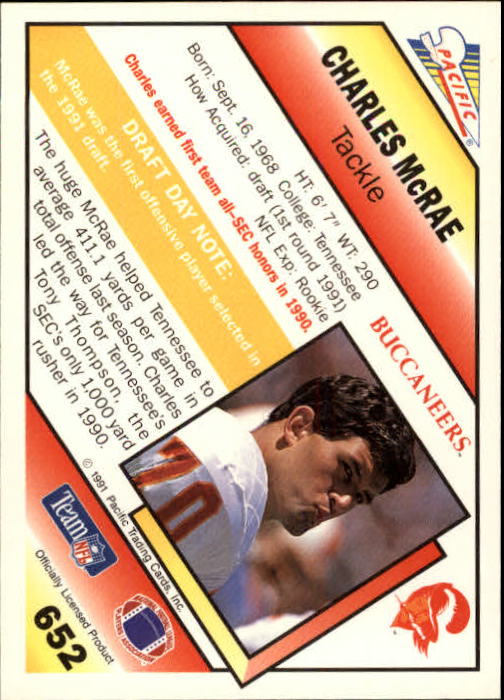 1991 Pacific #652 Charles McRae RC back image