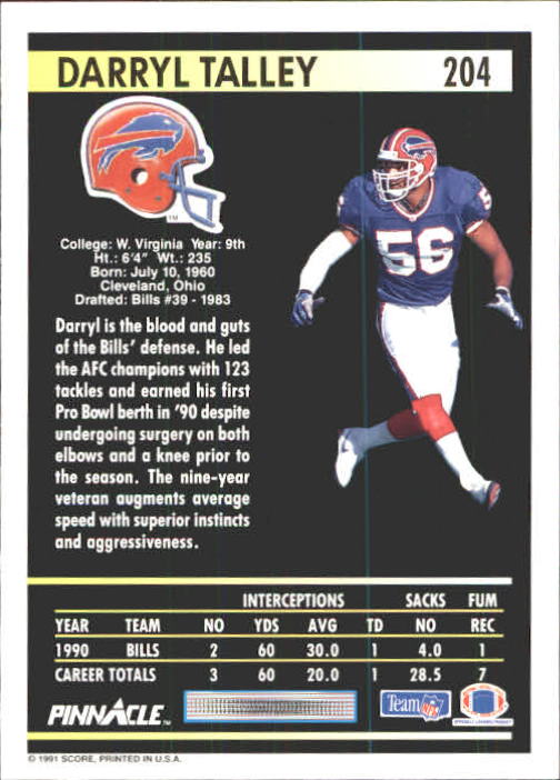 A7088- 1991 Pinnacle FB Card #s 1-250 +Rookies -You Pick- 15+ FREE US SHIP - Picture 405 of 497
