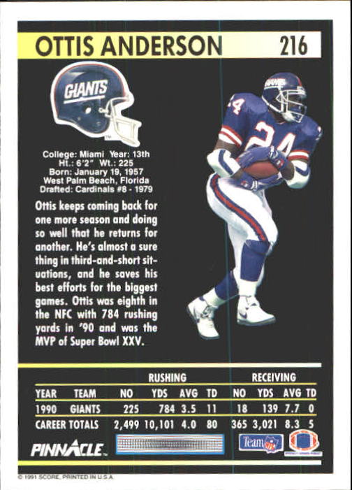 A7088- 1991 Pinnacle FB Card #s 1-250 +Rookies -You Pick- 15+ FREE US SHIP - Picture 429 of 497