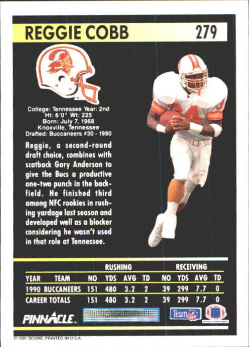1991 Pinnacle #279 Reggie Cobb back image