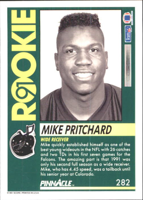 1991 Pinnacle #282 Mike Pritchard RC back image