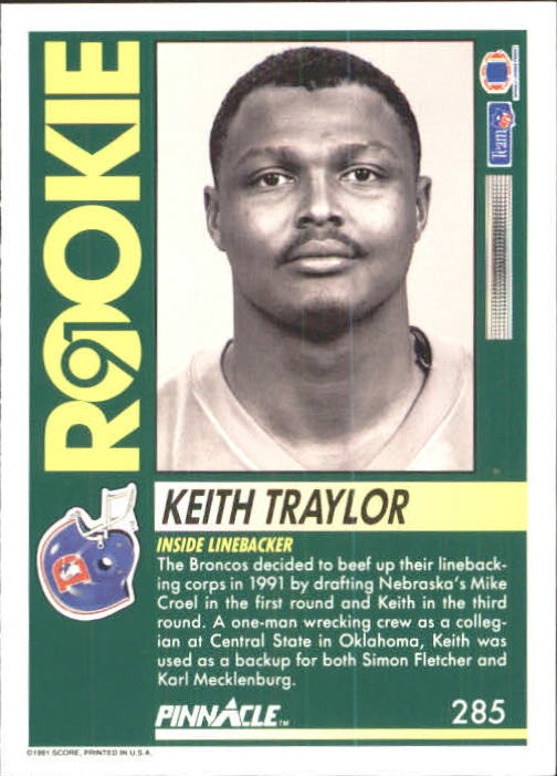 1991 Pinnacle #285 Keith Traylor RC back image