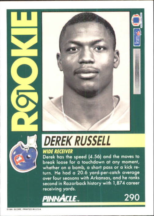 1991 Pinnacle #290 Derek Russell RC back image