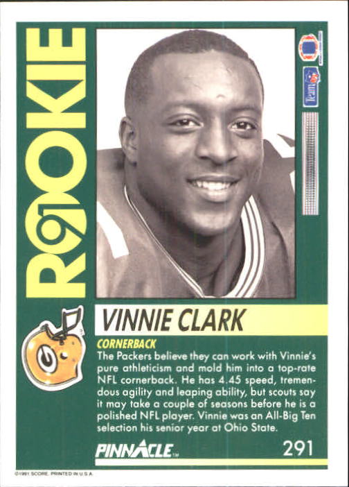 1991 Pinnacle #291 Vinnie Clark RC back image