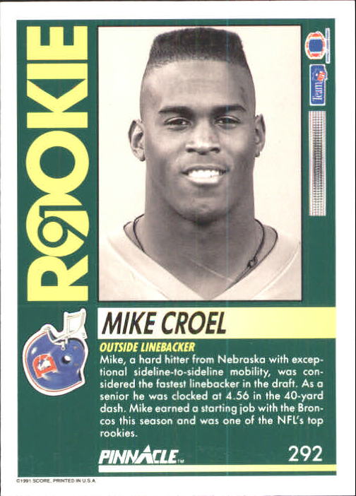 1991 Pinnacle #292 Mike Croel RC back image