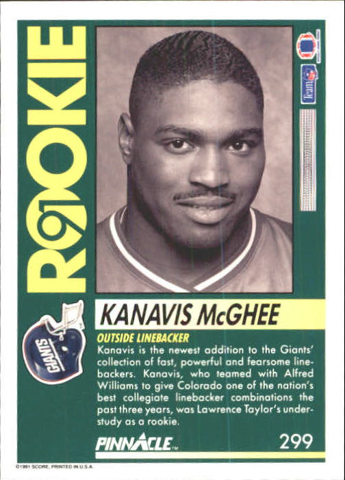 1991 Pinnacle #299 Kanavis McGhee RC back image