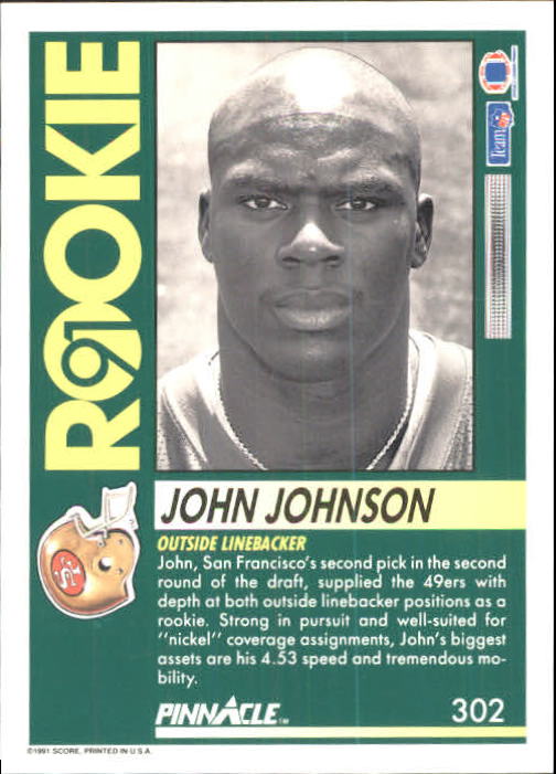 1991 Pinnacle #302 John Johnson RC back image