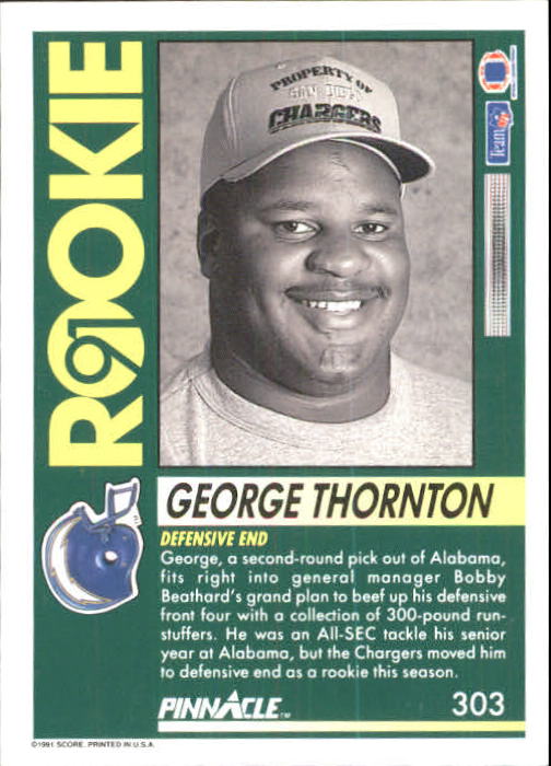 1991 Pinnacle #303 George Thornton RC back image