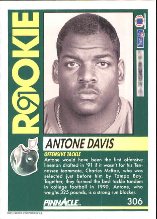 1991 Pinnacle #306 Antone Davis RC back image