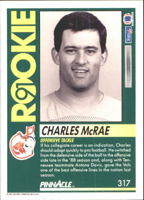 1991 Pinnacle #317 Charles McRae RC back image