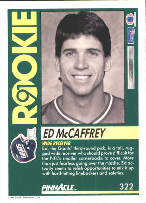 1991 Pinnacle #322 Ed McCaffrey RC back image