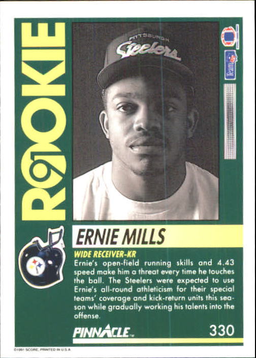 1991 Pinnacle #330 Ernie Mills RC back image