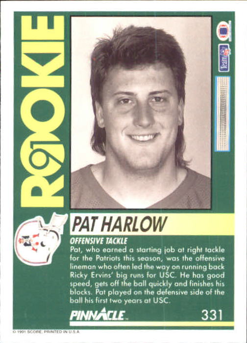 1991 Pinnacle #331 Pat Harlow RC back image