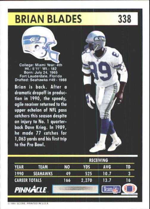 A7088- 1991 Pinnacle FB Card #s 251-415 +Inserts -You Pick- 15+ FREE US SHIP - Picture 169 of 311