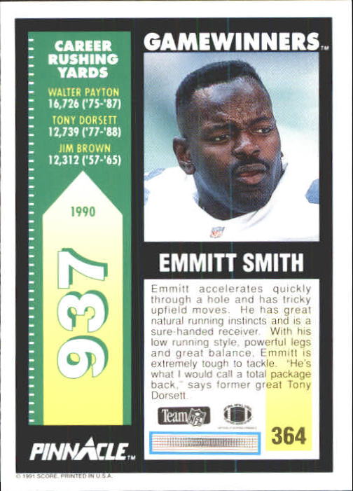 1991 Pinnacle #364 Emmitt Smith GW back image