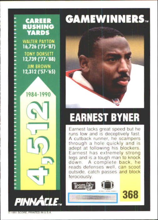 1991 Pinnacle #368 Earnest Byner GW back image