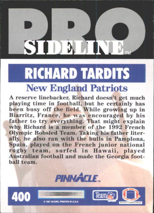 1991 Pinnacle #400 Richard Tardits RC back image