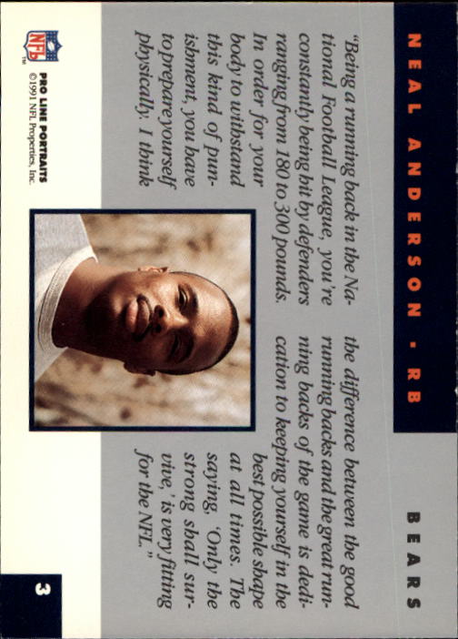 1991 Pro Line Portraits #3 Neal Anderson back image