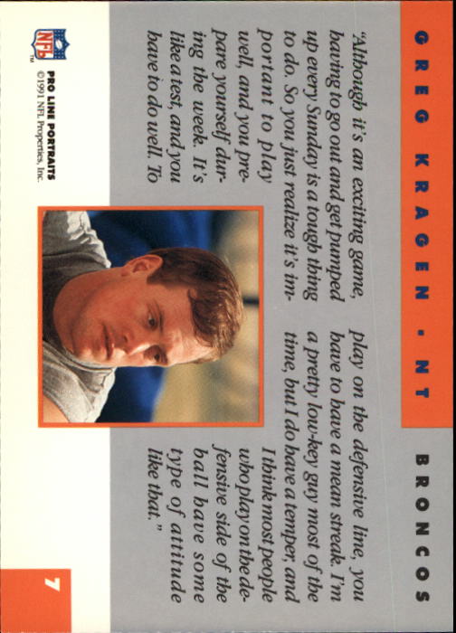 1991 Pro Line Portraits #7 Greg Kragen back image