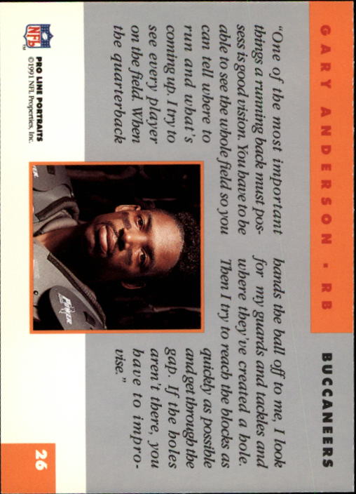 1991 Pro Line Portraits #26 Gary Anderson RB back image