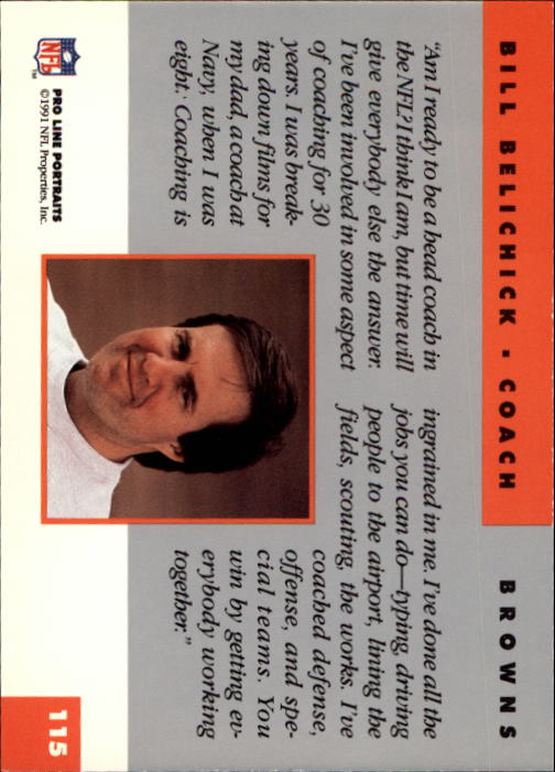 1991 Pro Line Portraits #115 Bill Belichick CO RC back image